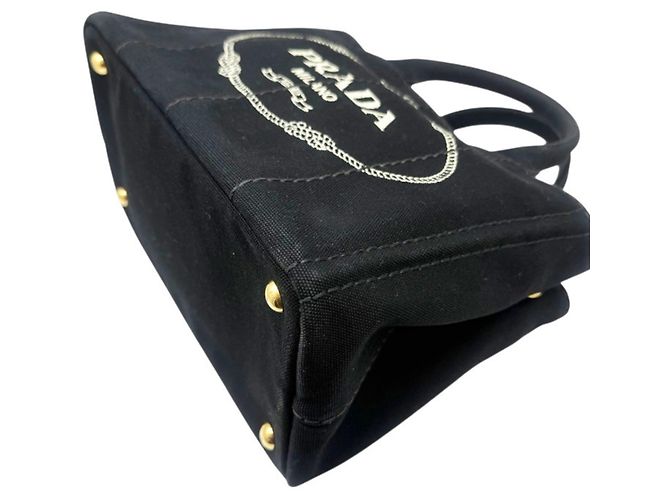Borsa a mano e borsa a tracolla in tela Canapa nera Prada Nero - vista 6