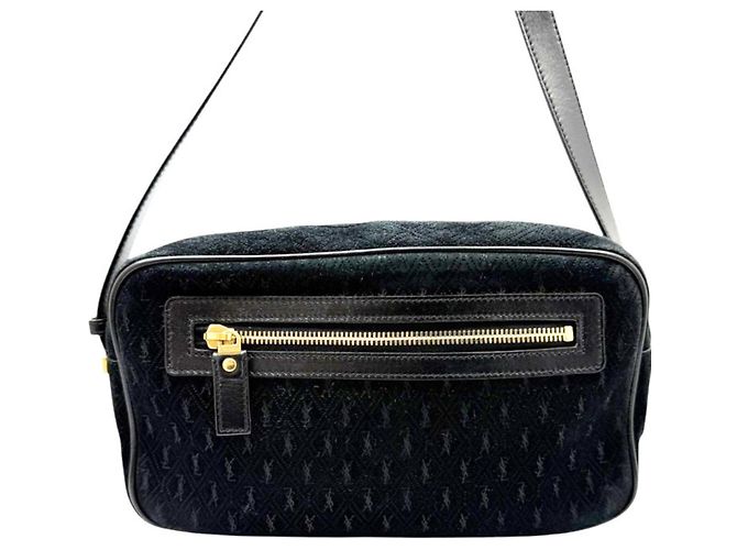 Borsa a tracolla Saint Laurent Monogram All-Over in scamosciato nero - vista 2