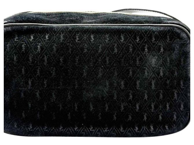Borsa a tracolla Saint Laurent Monogram All-Over in scamosciato nero - vista 3