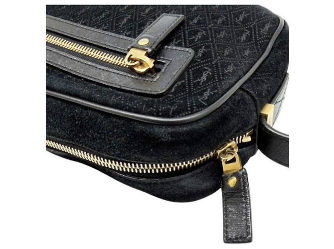 Borsa a tracolla Saint Laurent Monogram All-Over in scamosciato nero - vista 4