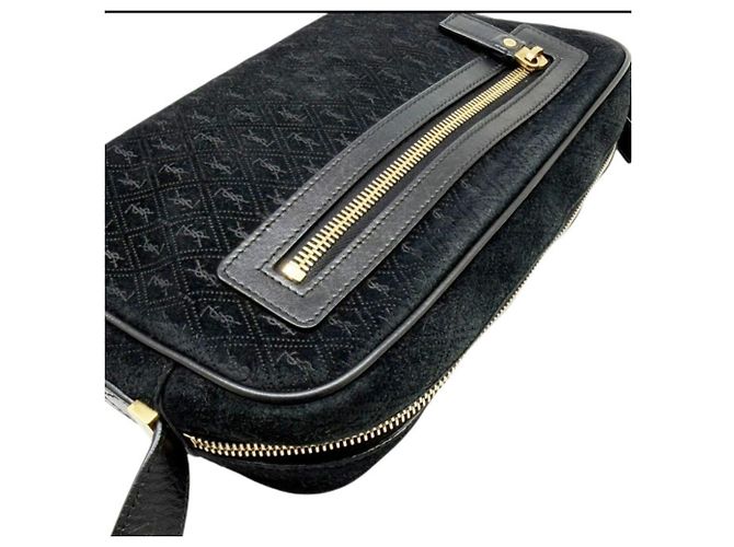 Borsa a tracolla Saint Laurent Monogram All-Over in scamosciato nero - vista 5