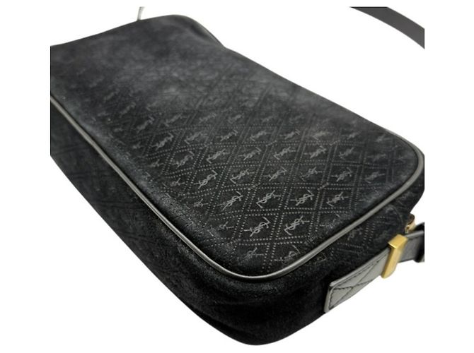 Borsa a tracolla Saint Laurent Monogram All-Over in scamosciato nero - vista 6