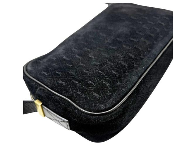 Borsa a tracolla Saint Laurent Monogram All-Over in scamosciato nero - vista 7