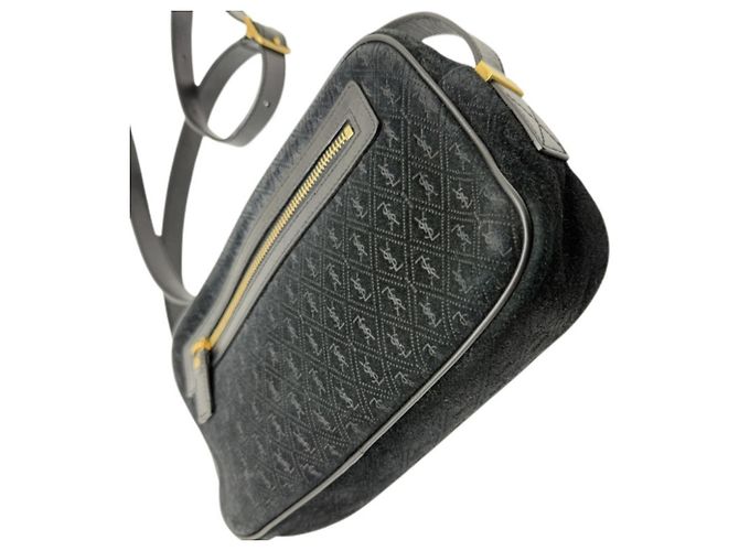 Borsa a tracolla Saint Laurent Monogram All-Over in scamosciato nero - vista 8