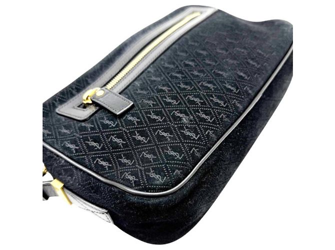 Borsa a tracolla Saint Laurent Monogram All-Over in scamosciato nero - vista 9