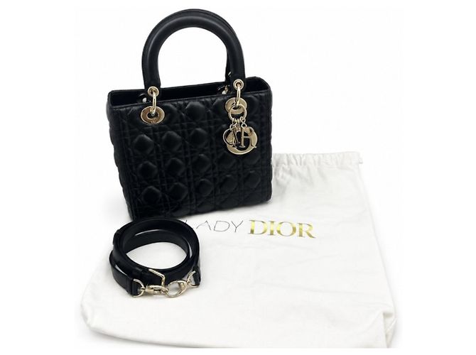 Borsa a tracolla Christian Dior Lady Cannage in agnello Nero - vista 16