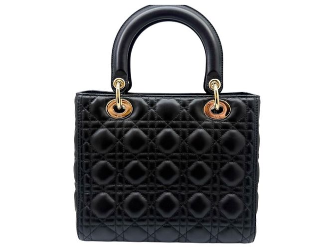 Borsa a tracolla Christian Dior Lady Cannage in agnello Nero - vista 2