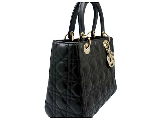 Borsa a tracolla Christian Dior Lady Cannage in agnello Nero - vista 3