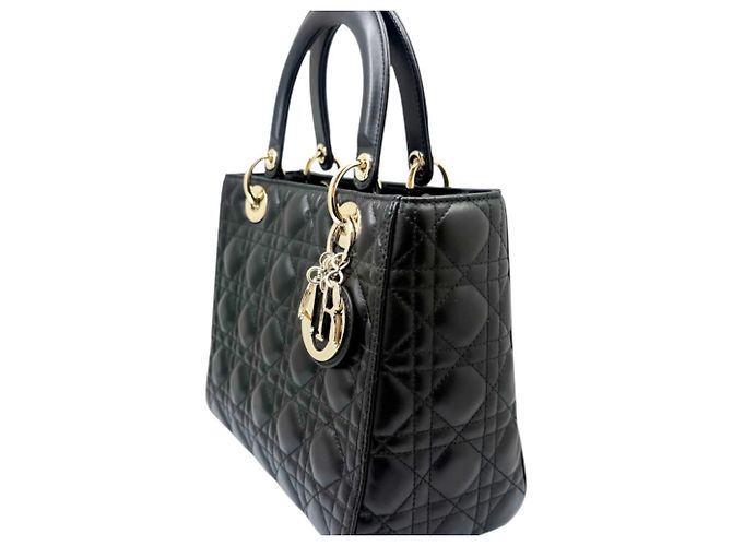 Borsa a tracolla Christian Dior Lady Cannage in agnello Nero - vista 4