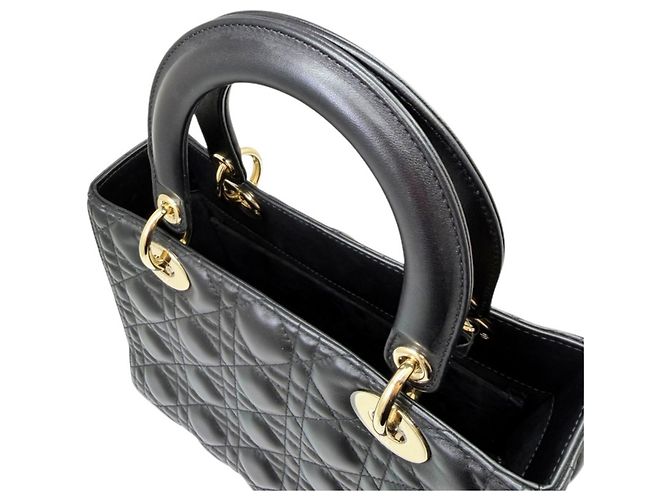 Borsa a tracolla Christian Dior Lady Cannage in agnello Nero - vista 7