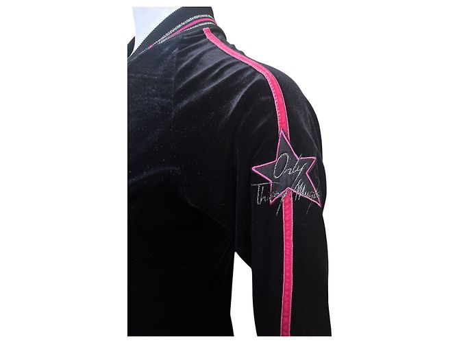 Giacca Bomber in Velluto Thierry Mugler con Strisce Rosa e Dettaglio Stella Nero - vista 3