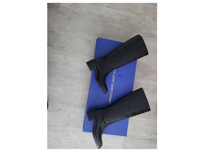 Botas altas negras de piel con efecto cocodrilo Stuart Weitzman Negro - vista 3