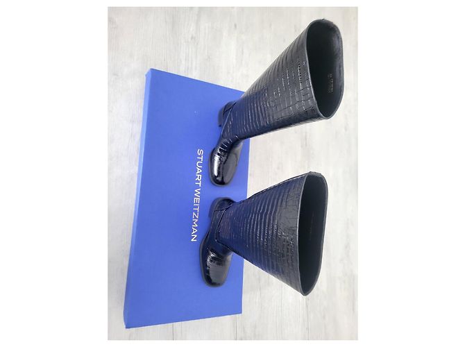 Botas altas negras de piel con efecto cocodrilo Stuart Weitzman Negro - vista 4