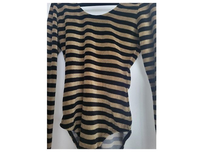 Sonia Rykiel Body in velluto a righe nero e kaki Cachi - vista 2