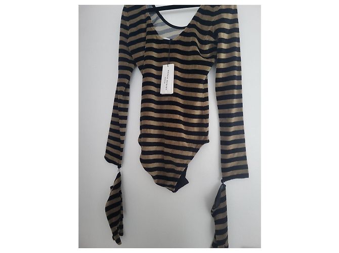 Sonia Rykiel Body in velluto a righe nero e kaki Cachi - vista 4