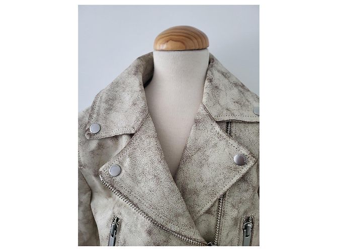 Berenice Beige Lederbikerjacke - Ansicht 4