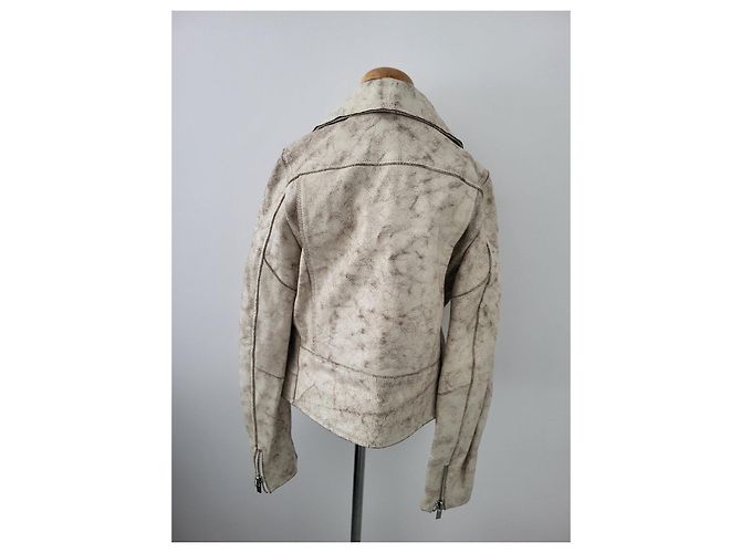 Berenice Beige Lederbikerjacke - Ansicht 5