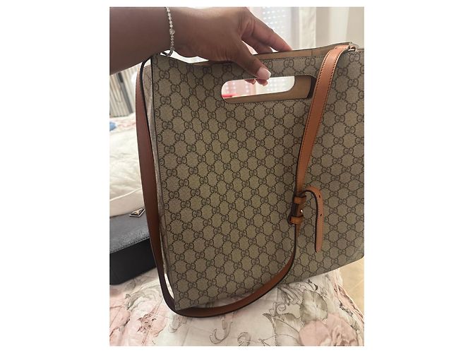 Gucci Borsa Tote GG Supreme Ricami Floreali Marrone Multicolore Monogramma - vista 2