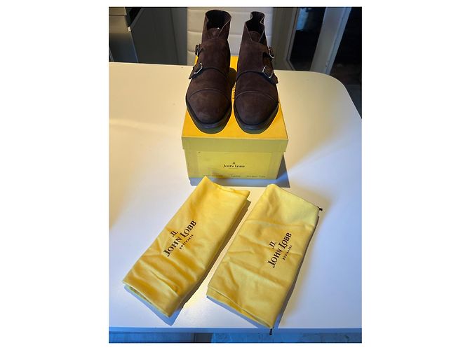 John Lobb William Monk Strap Suede Brown Ankle Boots - view 2