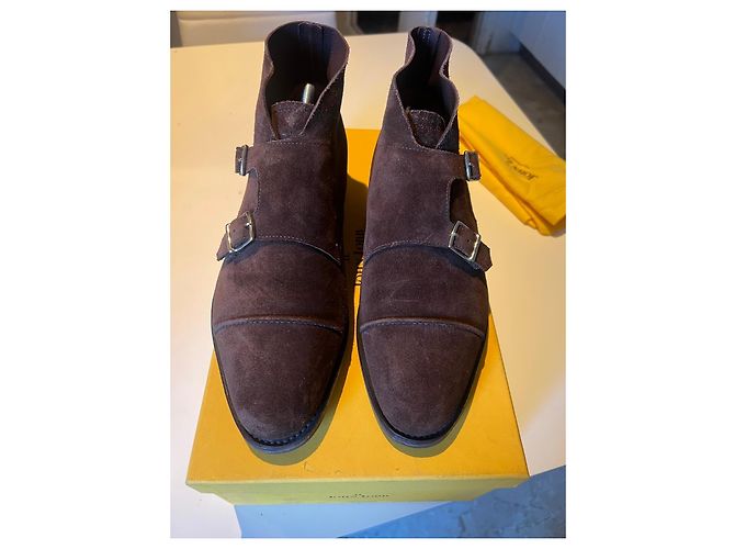 John Lobb William Monk Strap Suede Brown Ankle Boots - view 3