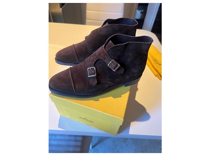 John Lobb William Monk Strap Suede Brown Ankle Boots - view 4