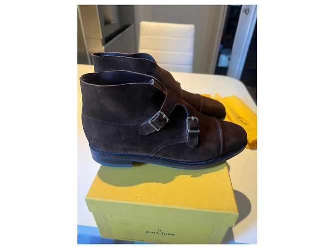 John Lobb William Monk Strap Suede Brown Ankle Boots - view 6