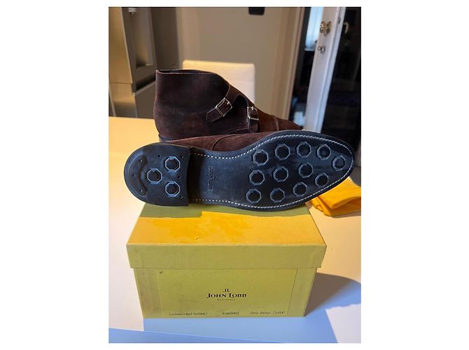 John Lobb William Monk Strap Suede Brown Ankle Boots - view 8