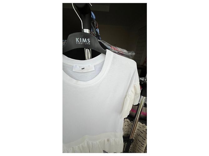 Elisabetta Franchi Vestido de Algodón Blanco con Volantes - vista 3