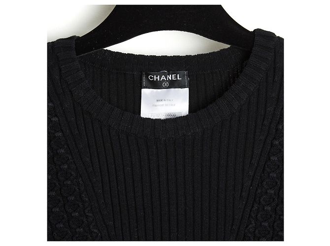 Chanel 2015 Top Maille Noir FR36 Top de Punto de Algodón Negro UK8 US6 Impecable - vista 4