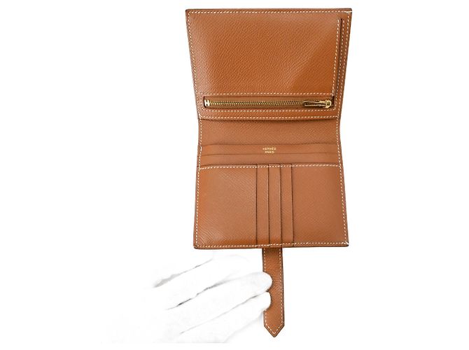 Cartera compacta de dos pliegues Hermès Bearn Castaño - vista 7