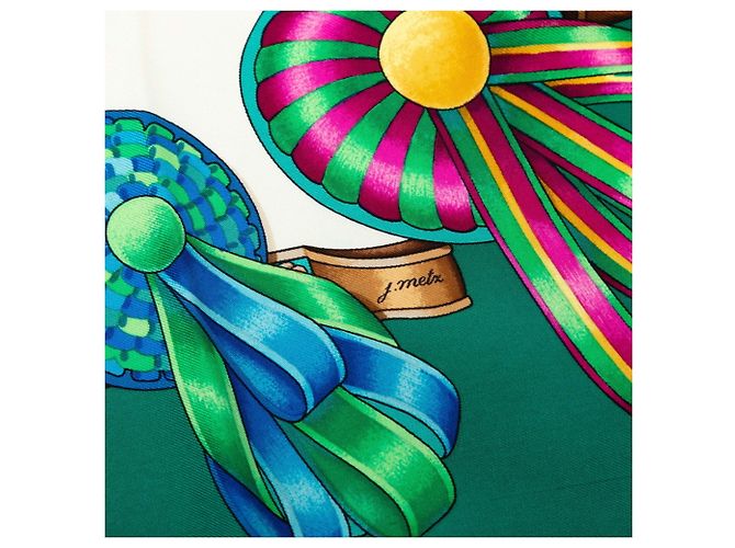 Hermès Hermes Carre 90 LES RUBANS DU CHEVAL Sciarpa con nastri a cavallo Verde Crudo - vista 6