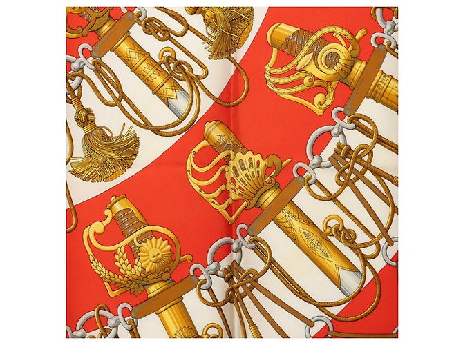 Hermès Sciarpa/Foulard Hermes Carre 90 Cliquetis Bianco Rosso - vista 3