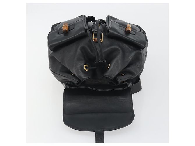 Zaino GUCCI Bamboo in pelle nera e oro 003 2058 0016 Auth ep15518 Nero D'oro - vista 18