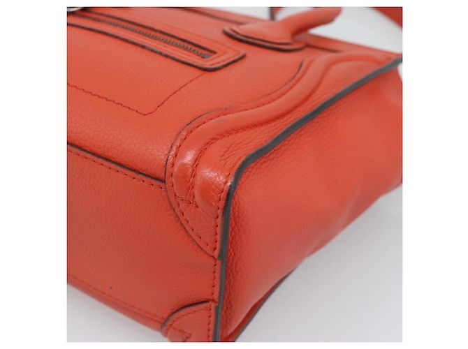 Céline Bolso CELINE Luggage Nano Shopper de cuero 2way Naranja Plata Auth ka5539A - vista 12