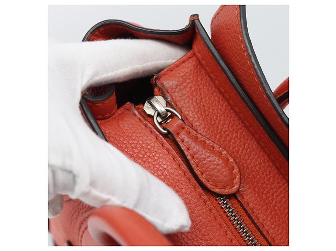 Céline Bolso CELINE Luggage Nano Shopper de cuero 2way Naranja Plata Auth ka5539A - vista 16