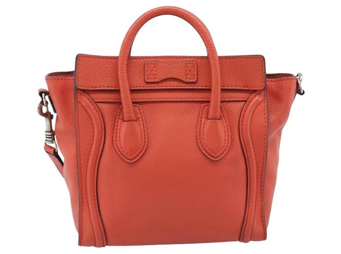 Céline Bolso CELINE Luggage Nano Shopper de cuero 2way Naranja Plata Auth ka5539A - vista 3
