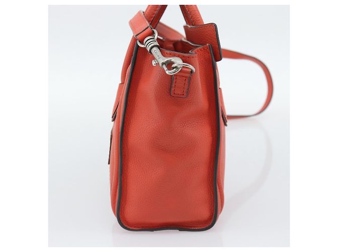 Céline Bolso CELINE Luggage Nano Shopper de cuero 2way Naranja Plata Auth ka5539A - vista 5
