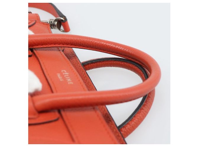 Céline Bolso CELINE Luggage Nano Shopper de cuero 2way Naranja Plata Auth ka5539A - vista 8