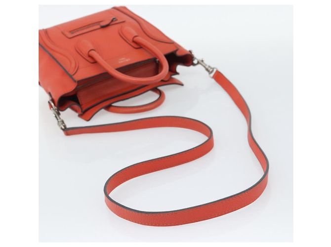 Céline Bolso CELINE Luggage Nano Shopper de cuero 2way Naranja Plata Auth ka5539A - vista 9