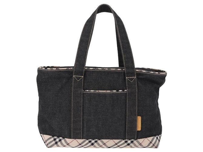 Borsa a Mano BURBERRY Nova Check Denim Nero Argento Auth bs36454 - vista 3