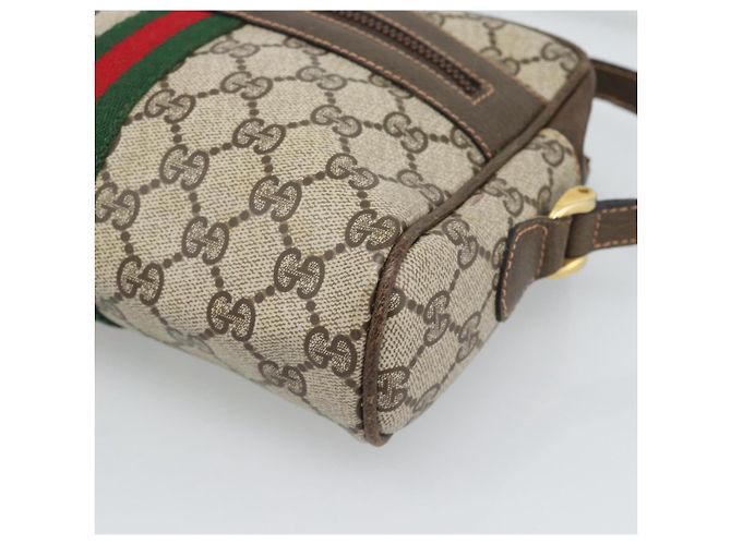 Borsa a Spalla GUCCI GG Supreme Web Sherry Line PVC Beige Oro Auth 194659A D'oro - vista 10