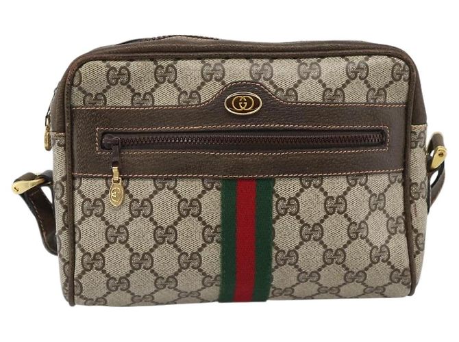 Borsa a Spalla GUCCI GG Supreme Web Sherry Line PVC Beige Oro Auth 194659A D'oro - vista 2