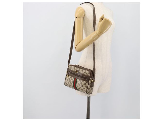 Borsa a Spalla GUCCI GG Supreme Web Sherry Line PVC Beige Oro Auth 194659A D'oro - vista 20