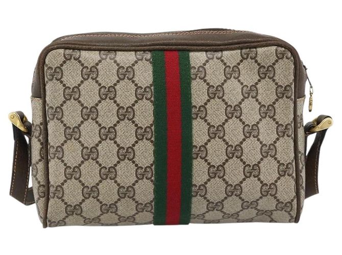 Borsa a Spalla GUCCI GG Supreme Web Sherry Line PVC Beige Oro Auth 194659A D'oro - vista 3