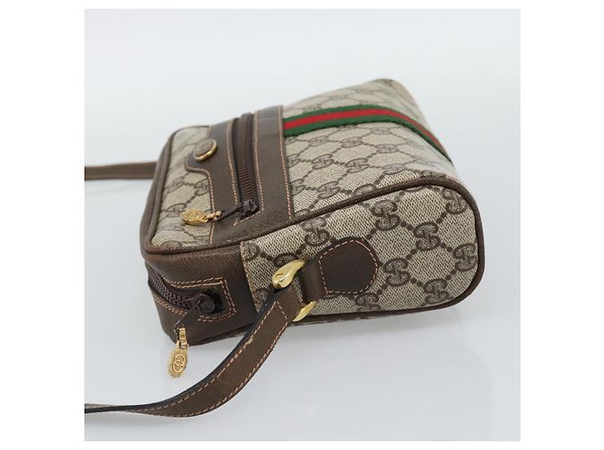 Borsa a Spalla GUCCI GG Supreme Web Sherry Line PVC Beige Oro Auth 194659A D'oro - vista 4
