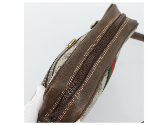 Borsa a Spalla GUCCI GG Supreme Web Sherry Line PVC Beige Oro Auth 194659A D'oro - vista 6