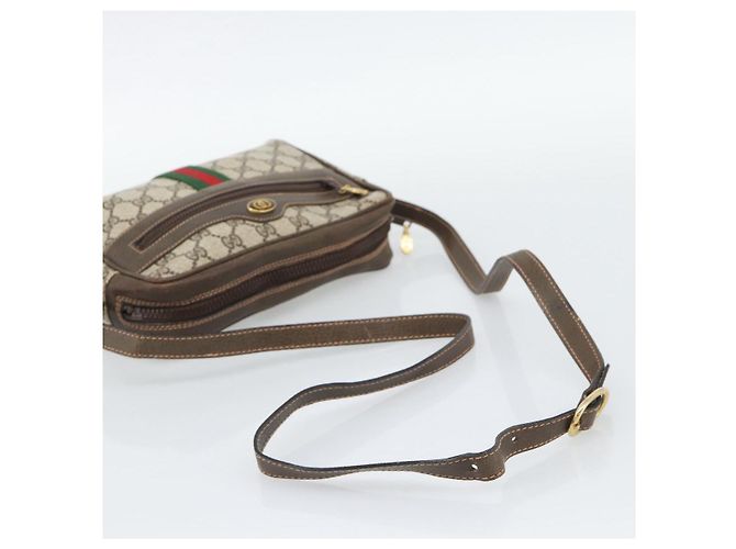 Borsa a Spalla GUCCI GG Supreme Web Sherry Line PVC Beige Oro Auth 194659A D'oro - vista 7