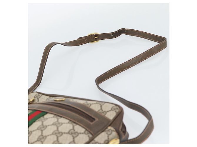 Borsa a Spalla GUCCI GG Supreme Web Sherry Line PVC Beige Oro Auth 194659A D'oro - vista 8
