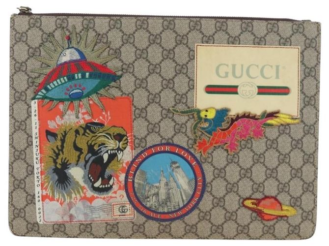Borsa Courier GUCCI GG Supreme Web Sherry Line in PVC Beige Oro 474083 Auth 194145V - vue 2
