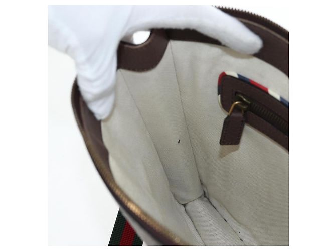 Borsa Courier GUCCI GG Supreme Web Sherry Line in PVC Beige Oro 474083 Auth 194145V - vue 27